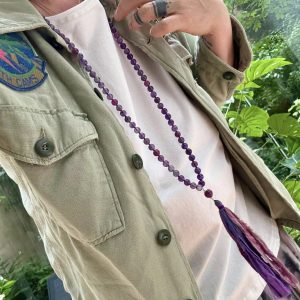 klare Ruhe - Amethyst & Lepidolith mit Seiden Sari Quaste