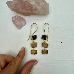 Ohrhänger Citrin, Rosenquarz & Rauchquarz